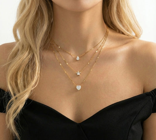 Collier multicouche élégant pour femme – Pendentifs zircon
