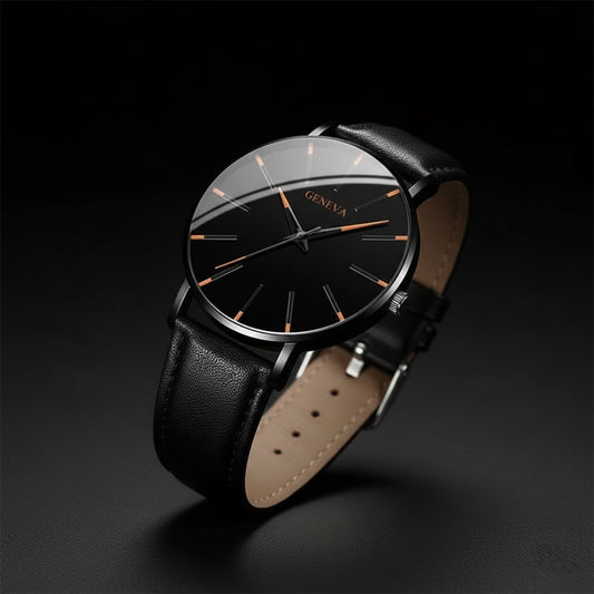 Montre Quartz Homme Élégante  + Bracelet Cuir + Collier